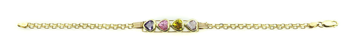 14k Yellow Gold Women's Bracelet With Heart Shaped Color Stones Item image 2