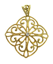 14k Yellow Gold Pendant With Intricate Filigree Design &amp; A Diamond In The Center - £280.45 GBP