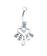 14k White Gold Open Heart Shape Belly Button Navel Ring With CZ - £97.13 GBP