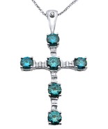14K WHITE GOLD BLUE AND WHITE DIAMOND CROSS PENDANT - $4,493.14 CAD