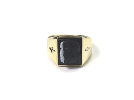 10K Yellow Gold Men&#39;s Large Black Onyx And Diamond Ring With A Soldier Image - £401.05 GBP