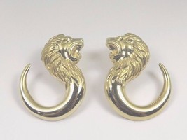 14k Yellow Gold Vintage Lion Head Hook Earrings With Clip On Backings - £718.62 GBP