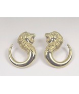 14k Yellow Gold Vintage Lion Head Hook Earrings With Clip On Backings - £708.10 GBP
