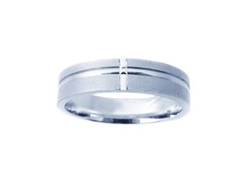14k White Gold Sandstone Finish with High Polished Lines Wedding Band - £259.79 GBP