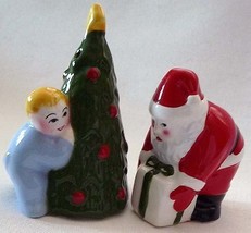 CLAY ART Salt &amp; Pepper CHRISTMAS EVE Santa Child ChristmasTree RETIRED N Vintage - £19.04 GBP