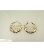 14k Two Tone Gold Bamboo Hoop &quot;Violeta&quot; Name Earrings With Diamond Cuts - $450.00