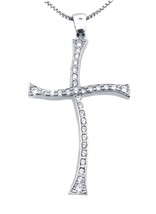 14 K White Gold Slightly Curved Diamond Cross Pendant - £707.46 GBP