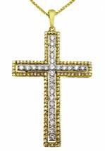 18 K Two Tone Gold Diamond Double Cross Pendant - £1,361.17 GBP