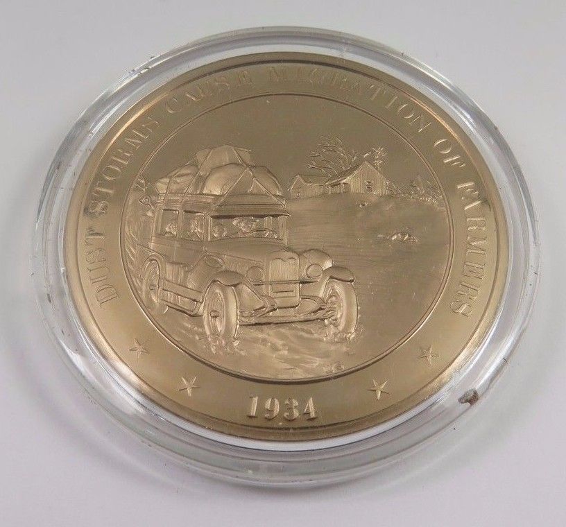 1934 Dust Storms Cause Migration Of Farmers Franklin Mint Solid Bronze Coin - £9.54 GBP