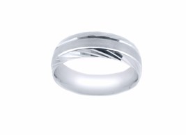 14k White Gold Wedding Band with Satin Finish and Diagonal Sides - £397.43 GBP