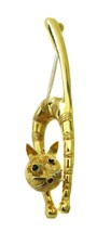 18k Yellow Gold Vintage Hunch Back Cat Brooch Pin W/ Green Emerald Eyes - £390.13 GBP
