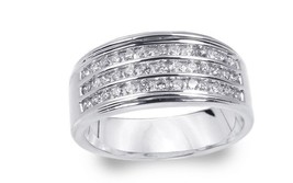 14k White Gold Unisex Three Row Diamond Wedding Band In A Channel Setting - £400.17 GBP