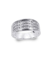 14k White Gold Unisex Three Row Diamond Wedding Band In A Channel Setting - $9,499.87 MXN