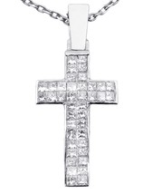 14 K White Gold Diamond Invisible Setting Cross 1.00 Ct Pendant - £1,000.55 GBP
