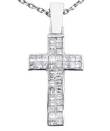 14K WHITE GOLD DIAMOND INVISIBLE SETTING CROSS 1.00CT PENDANT - $1,742.56 CAD