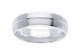 14k White Gold Matte Finish and Shiny Cut in Center Wedding Band - £315.24 GBP