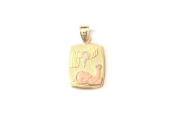 14k Tri-Color Gold Christening Charm In A Square Shape - £79.12 GBP