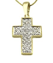 14 K Two Tone Gold Encrusted With Round Diamonds Cross Pendant - £691.44 GBP