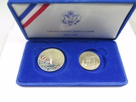 1986 Proof Statue of Liberty 2 Coin Silver Dollar &amp; Clad Half Coins US Mint Set - £79.92 GBP