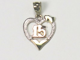 10 K Tri Color Gold Heart Sweet 15 Charm - £51.95 GBP
