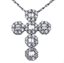 18 K White Gold And Diamond Cluster Round Cross Pendant - £955.05 GBP
