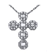 18K WHITE GOLD AND DIAMOND CLUSTER ROUND CROSS PENDANT - $1,646.14 CAD