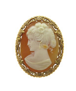 14k Yellow Gold Antique Cameo Brooch Pin Pendant With Intricate Flower F... - $547.52 CAD