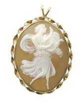 14k Yellow Gold Antique Cameo  Pendant With A Rope Chain Design Frame - £338.13 GBP