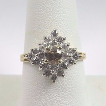 14k Two Tone Gold Diamond Cluster Ring With Chocolate Center Diamond 1.00ct - £391.58 GBP