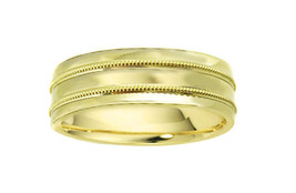 14k Yellow Gold Comfort Fit Wide Wedding Band With Three Rows Design - £392.39 GBP