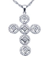 14 K White Gold And Diamond Square And Circular Shape Cross Pendant - £763.56 GBP