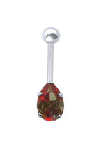 14k White Gold Belly Button/Navel Ring With Screw Backs  Pear Shaped Color Stone - £119.47 GBP