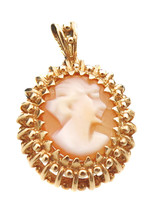 14k Yellow Gold Small Antique Cameo Charm Pendant With A Gold Frame - £79.64 GBP