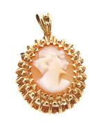 14k Yellow Gold Small Antique Cameo Charm Pendant With A Gold Frame - £78.56 GBP