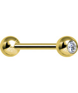 14k Yellow Gold Plain Barbell Shaped Belly Button Navel Ring With CZ Stone - $171.52 CAD