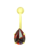 14k Yellow Gold Belly Button Navel Ring With A Tear Drop Color Stone - $150.00