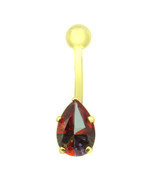 14k Yellow Gold Belly Button Navel Ring With A Tear Drop Color Stone - $205.05 CAD