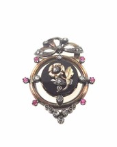Platinum &amp; 14k Rose Gold Antique Brooch Pin With Old Minors Diamonds And Rubies - £593.12 GBP