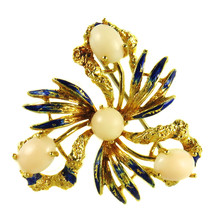 18k Yellow Gold Vintage Intricate Flower Shape Brooch Pin With Pink Opal - £804.91 GBP