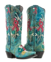 Womens Turquoise Breast Cancer Awareness Ribbon Embroidered Cowgirl Boot... - £86.12 GBP