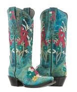 Womens Turquoise Breast Cancer Awareness Ribbon Embroidered Cowgirl Boot... - $107.99