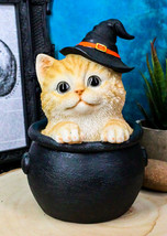 Ebros Witching Hour Halloween Tabby Cat With Witch Hat In Black Cauldron Statue - £26.36 GBP