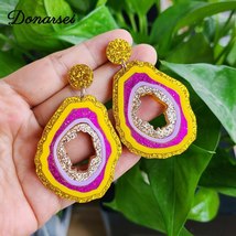 Donarsei  New Fashion Hit Color Hollow Smudged Rock Texture Drop Earrings For Wo - $9.35
