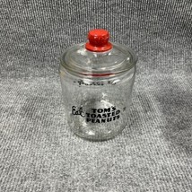 VTG Tom’s Glass Jar Counter Top Eat Toasted Peanuts 5 Cents Embossed Red Knob - £94.76 GBP