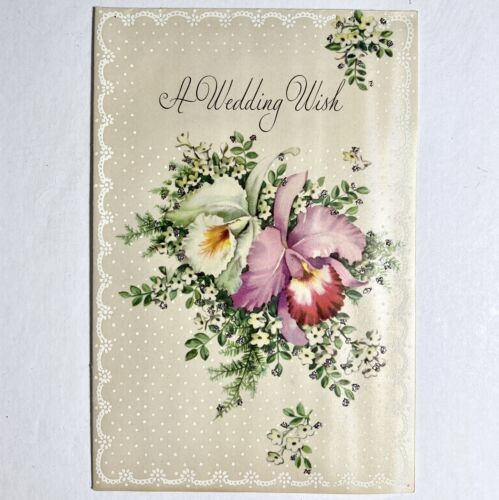 Primary image for Vintage 1958 Wedding Congratulations Greeting Card Dreams Come True Orchid