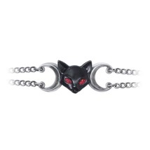 Alchemy Gothic A135 Worshipping Bastet Bracelet Black Cat Red Eyes Moon ... - £28.76 GBP