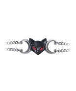 Alchemy Gothic A135 Worshipping Bastet Bracelet Black Cat Red Eyes Moon ... - $35.99