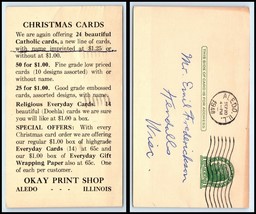 1948 US Postal Card - Okay Print Shop, Aledo, IL to Kendall, WI F10 - £2.32 GBP