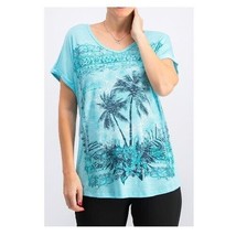 Style Co Womens Large Blue Paradise Palms Short Sleeves Top NWT CF82 - $19.59