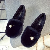 Big Pearl metal bunny ears cotton winter plush shoes women thicken soled furry l - £37.24 GBP